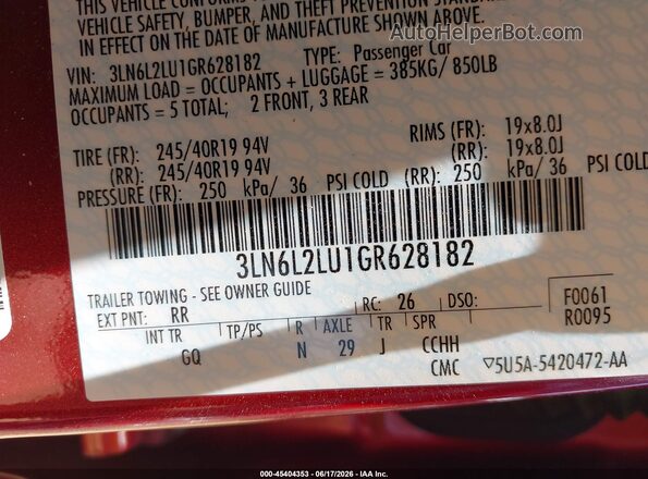 3LN6L2LU1GR628182 2016 LINCOLN MKZ HYBRID Красный Вид подкапотного пространства