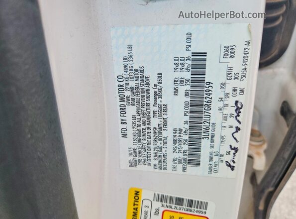 3LN6L2LU7GR624959 2016 LINCOLN MKZ White Շարժիչի բաժամունքի տեսք