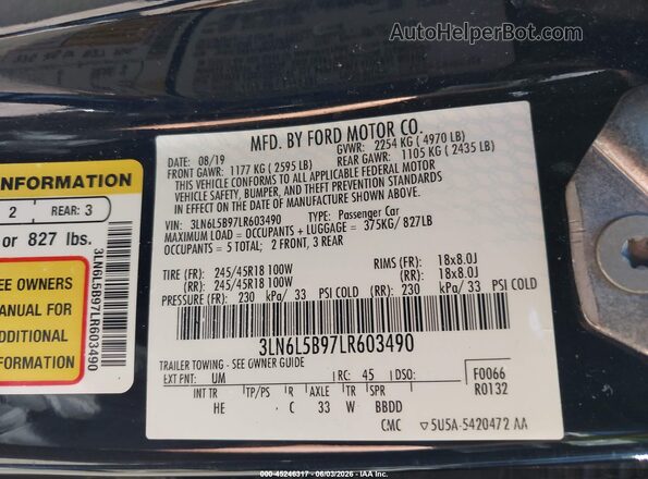 3LN6L5B97LR603490 2020 LINCOLN MKZ Black 
