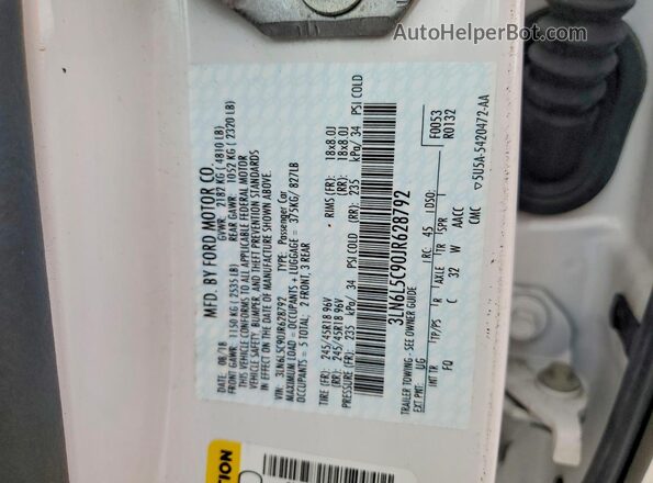 3LN6L5C90JR628792 2018 LINCOLN MKZ White ძრავის განყოფილების ხედი