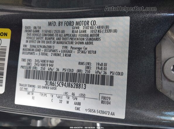 3LN6L5C94JR628813 2018 LINCOLN MKZ Серый Вид подкапотного пространства