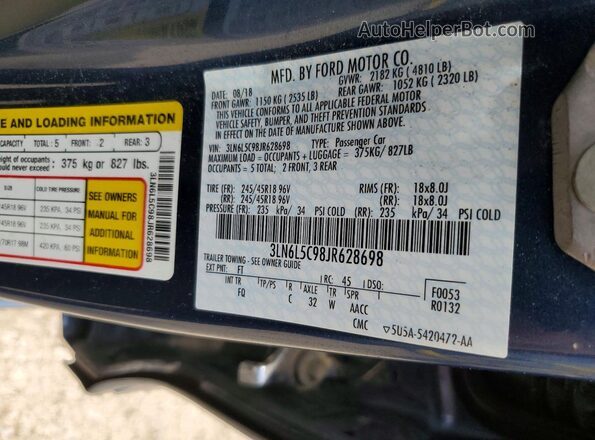 3LN6L5C98JR628698 2018 LINCOLN MKZ Blue Widok komory silnika