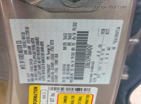 3LN6L5C99JR604247 2018 LINCOLN MKZ Tan Вид підкапотного простору