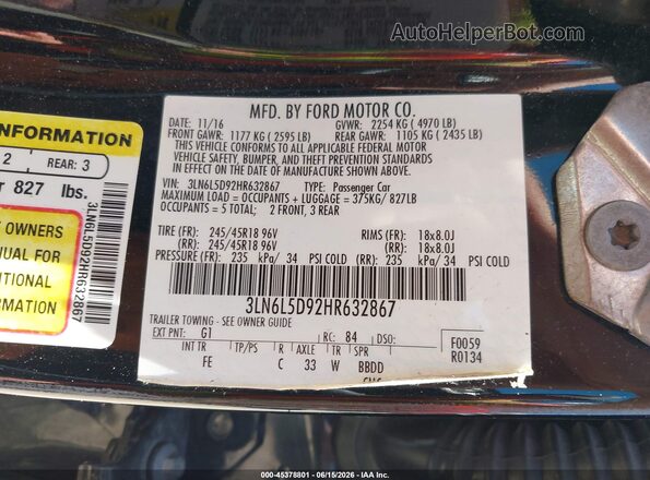 3LN6L5D92HR632867 2017 LINCOLN MKZ Black Вид підкапотного простору