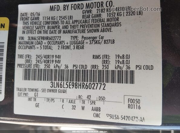 3LN6L5E98HR602772 2017 LINCOLN MKZ Черный Вид подкапотного пространства