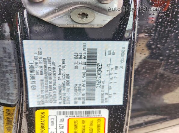 3LN6L5E9XKR609262 2019 LINCOLN MKZ Black Vista de la etiqueta del VIN