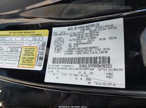 3LN6L5F90HR600335 2017 LINCOLN MKZ Black Вид підкапотного простору