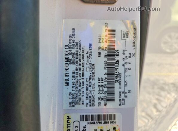 3LN6L5F91LR611059 2020 LINCOLN MKZ White Շարժիչի բաժամունքի տեսք