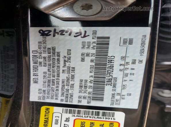 3LN6L5F92LR619915 2020 LINCOLN MKZ Black Вид підкапотного простору