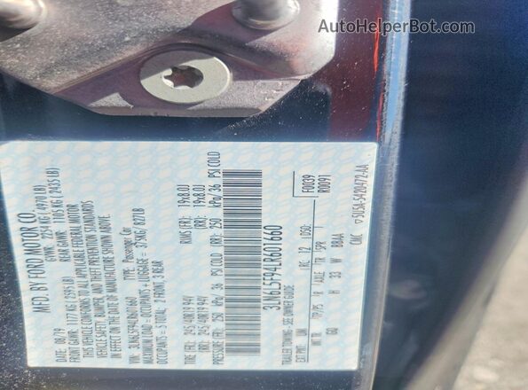 3LN6L5F94LR601660 2020 LINCOLN MKZ Black VIN sticker view