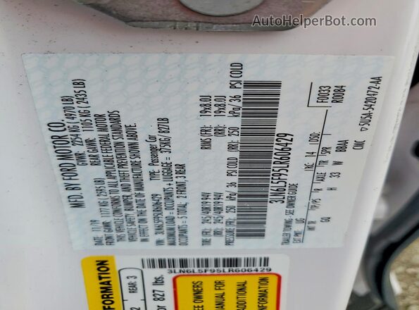 3LN6L5F95LR606429 2020 LINCOLN MKZ White Engine compartment view