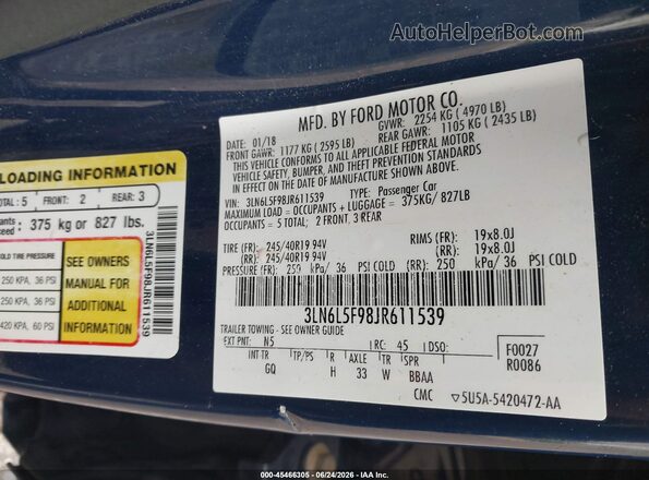 3LN6L5F98JR611539 2018 LINCOLN MKZ Dark Blue Widok komory silnika