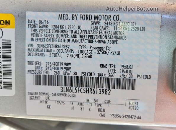 3LN6L5FC5HR613982 2017 LINCOLN MKZ Silver Widok komory silnika