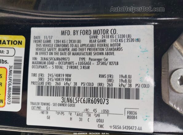 3LN6L5FC6JR609073 2018 LINCOLN MKZ Black Widok komory silnika
