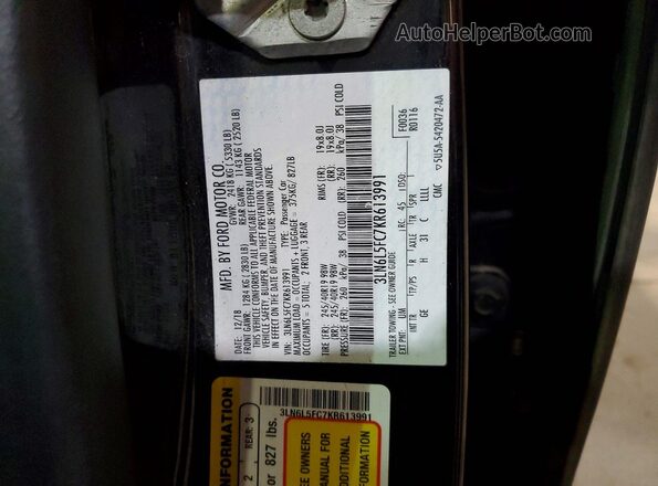 3LN6L5FC7KR613991 2019 LINCOLN MKZ Black VIN կոդի պիտակի տեսք