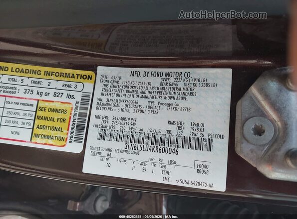 3LN6L5LU4KR600046 2019 LINCOLN MKZ HYBRID Бордовый Вид подкапотного пространства
