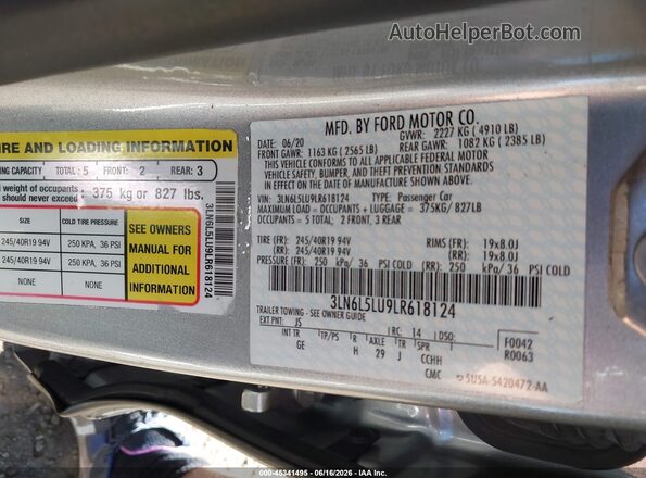 3LN6L5LU9LR618124 2020 LINCOLN MKZ Silver Engine compartment view