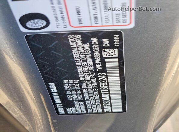 3MF23DM01T8F92243 2026 BMW M2 Gray Вид наклейки з VIN-кодом