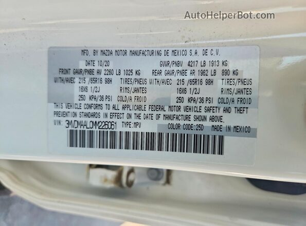 3MVDMAAL0MM226061 2021 MAZDA CX-30 White Вид підкапотного простору