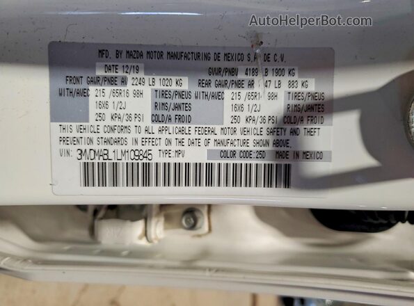 3MVDMABL1LM109845 2020 MAZDA CX-30 White VIN sticker view