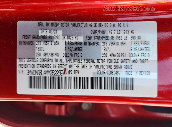 3MVDMABL4MM252239 2021 MAZDA CX-30 Red 