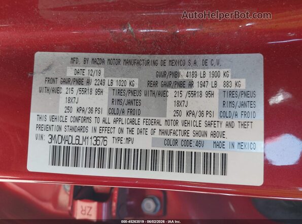 3MVDMADL6LM113676 2020 MAZDA CX-30 Red Շարժիչի բաժամունքի տեսք