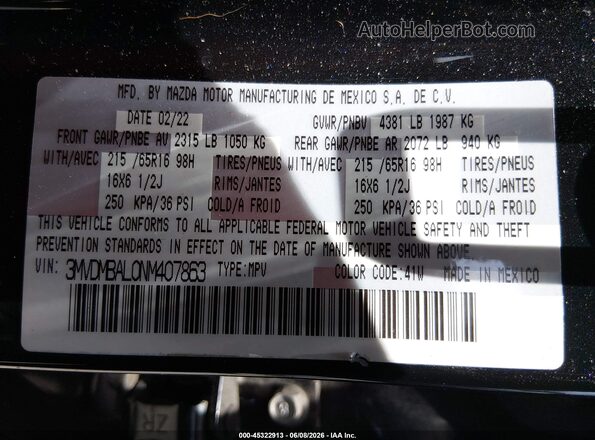 3MVDMBAL0NM407863 2022 MAZDA CX-30 Black ძრავის განყოფილების ხედი