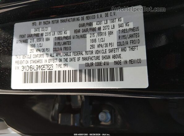 3MVDMBAL9MM257623 2021 MAZDA CX-30 Black ძრავის განყოფილების ხედი
