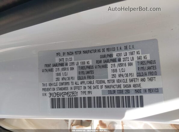 3MVDMBAM2PM523531 2023 MAZDA CX-30 White Вид підкапотного простору