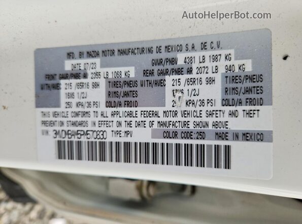 3MVDMBAM5PM570830 2023 MAZDA CX-30 Белый Вид наклейки с VIN-кодом