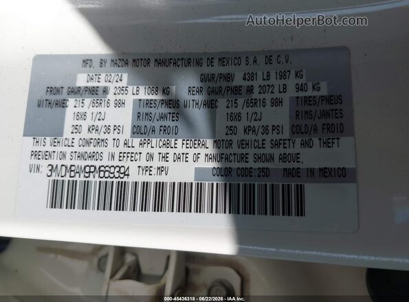 3MVDMBAM9RM669394 2024 MAZDA CX-30 White Widok komory silnika