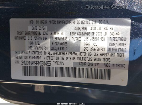 3MVDMBAM9RM681495 2024 MAZDA CX-30 Blue Vista del compartimento del motor