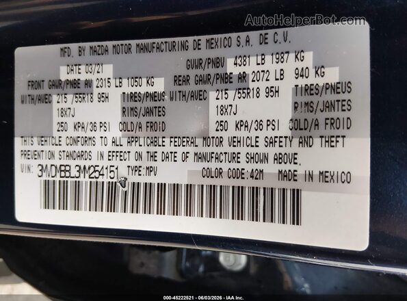 3MVDMBBL3MM254151 2021 MAZDA CX-30 Синий Вид подкапотного пространства