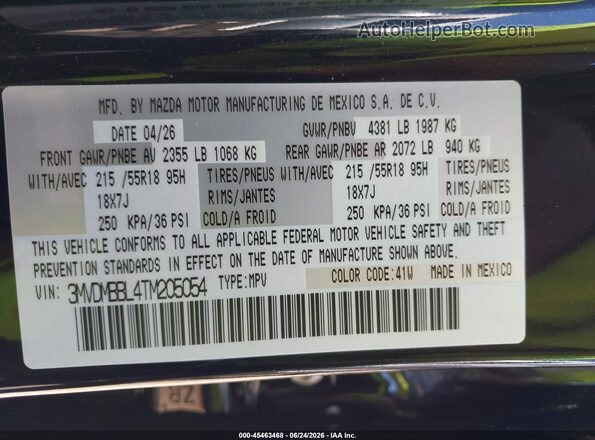 3MVDMBBL4TM205054 2026 MAZDA CX-30 Black Շարժիչի բաժամունքի տեսք