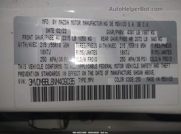 3MVDMBBL8NM409035 2022 MAZDA CX-30 Белый Вид подкапотного пространства