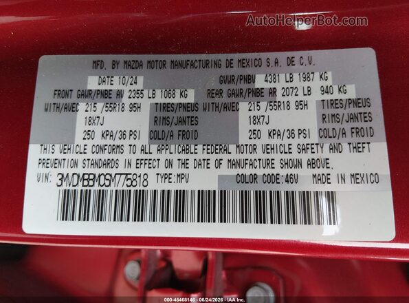 3MVDMBBM0SM775818 2025 MAZDA CX-30 Red Вид підкапотного простору