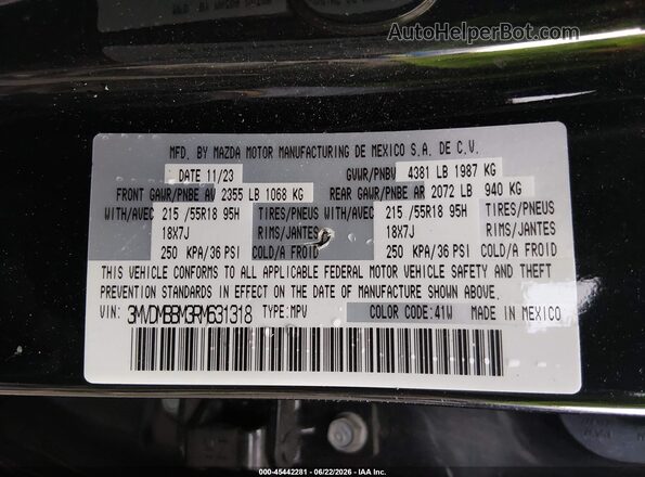 3MVDMBBM3RM631318 2024 MAZDA CX-30 Black Շարժիչի բաժամունքի տեսք