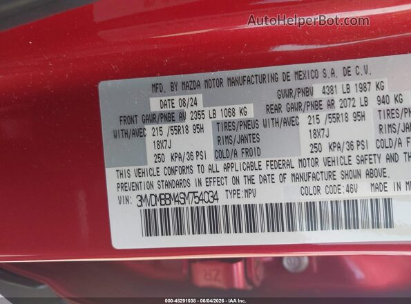 3MVDMBBM4SM754034 2025 MAZDA CX-30 Red Widok komory silnika
