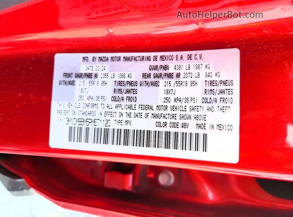 3MVDMBBM6RM671120 2024 MAZDA CX-30 Red VIN կոդի պիտակի տեսք
