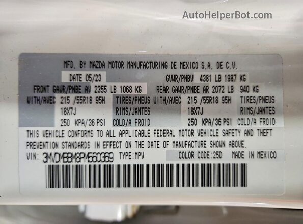 3MVDMBBM8PM560369 2023 MAZDA CX-30 White 