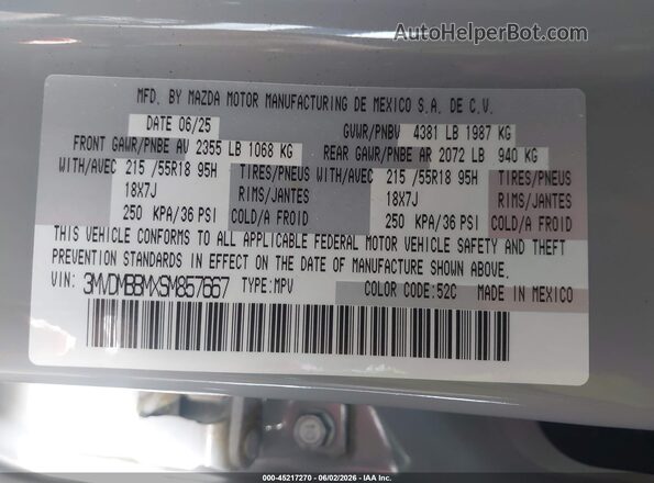 3MVDMBBMXSM857667 2025 MAZDA CX-30 Серый Вид подкапотного пространства