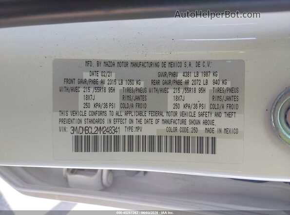 3MVDMBCL2MM248341 2021 MAZDA CX-30 White ძრავის განყოფილების ხედი