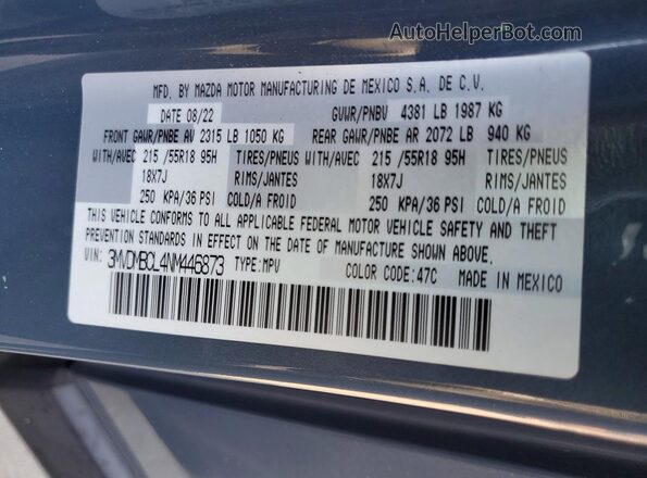 3MVDMBCL4NM446873 2022 MAZDA CX-30 Gray VIN კოდის სტიკერის ხედი