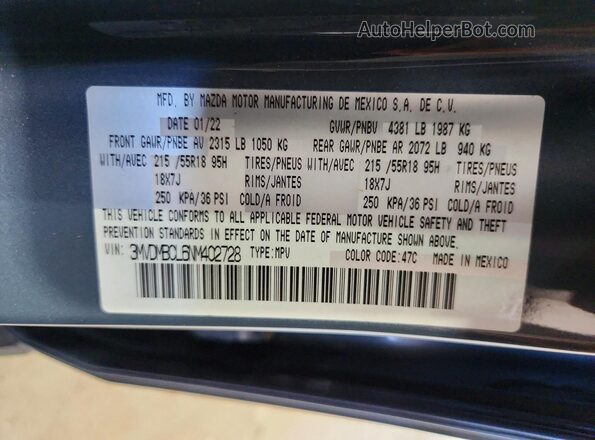 3MVDMBCL6NM402728 2022 MAZDA CX-30 Серый Вид наклейки с VIN-кодом