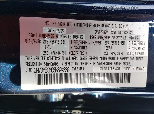 3MVDMBCM0SM824336 2025 MAZDA CX-30 Blue ძრავის განყოფილების ხედი