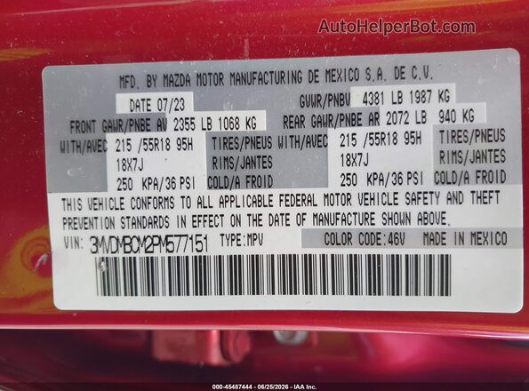 3MVDMBCM2PM577151 2023 MAZDA CX-30 Red Widok komory silnika