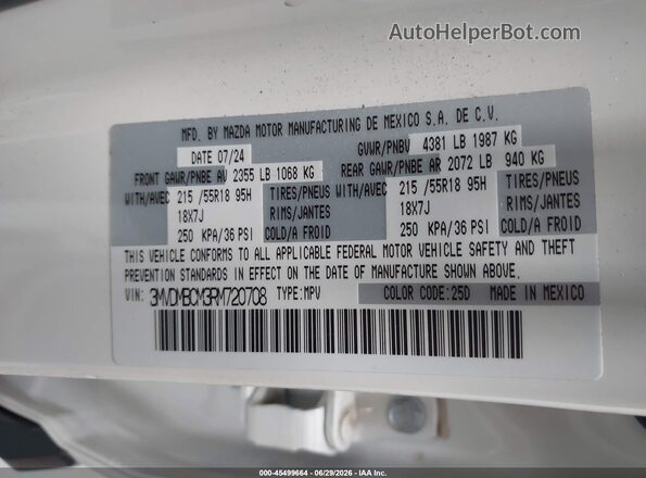 3MVDMBCM3RM720708 2024 MAZDA CX-30 White Vista del compartimento del motor