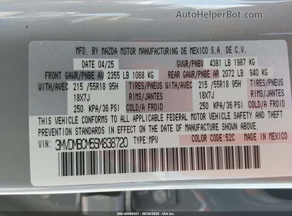 3MVDMBCM5SM838720 2025 MAZDA CX-30 Silver Engine compartment view