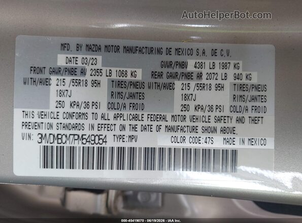 3MVDMBCM7PM549054 2023 MAZDA CX-30 Beige Շարժիչի բաժամունքի տեսք