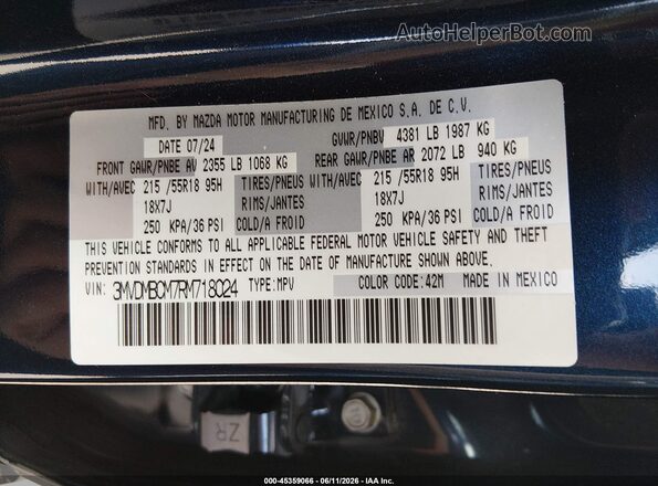 3MVDMBCM7RM718024 2024 MAZDA CX-30 Blue Вид підкапотного простору